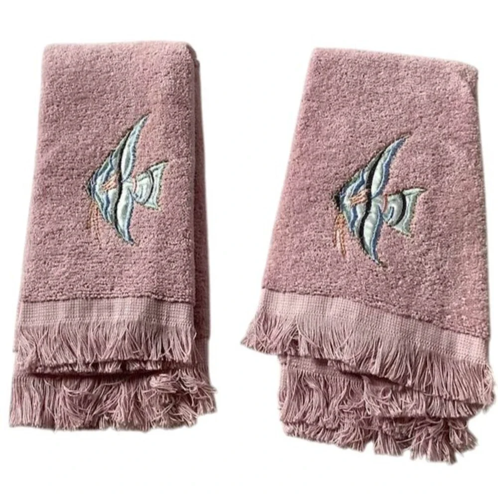 Vtg Towel Set 8 Pink Teal Angelfish Home Innovations Cozumel Bath Hand Fingertip